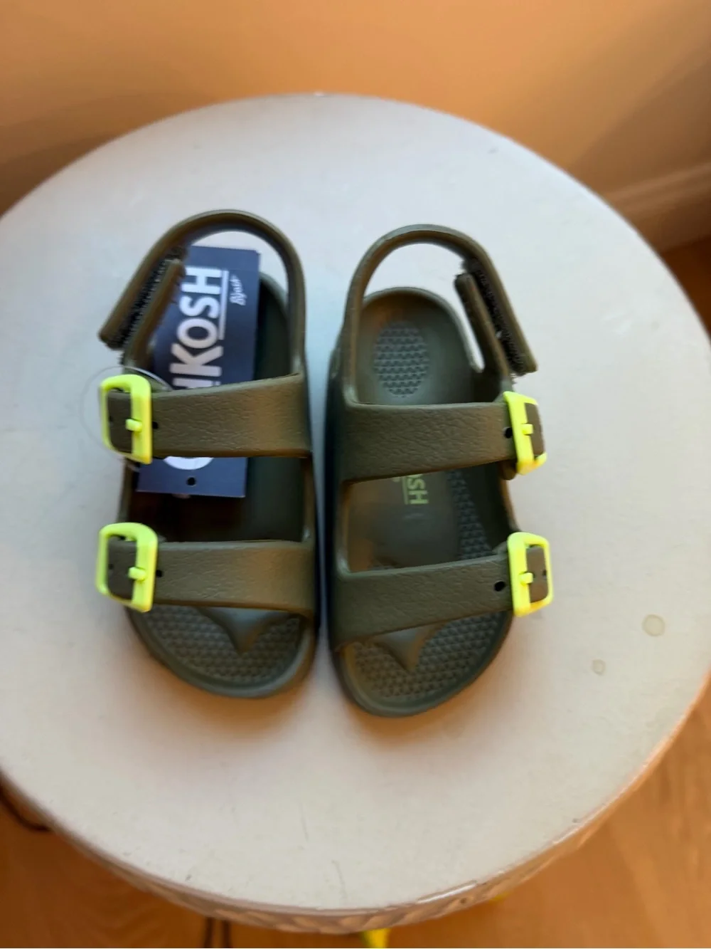 OshKosh B'gosh Olive Sandals with Lime Buckles